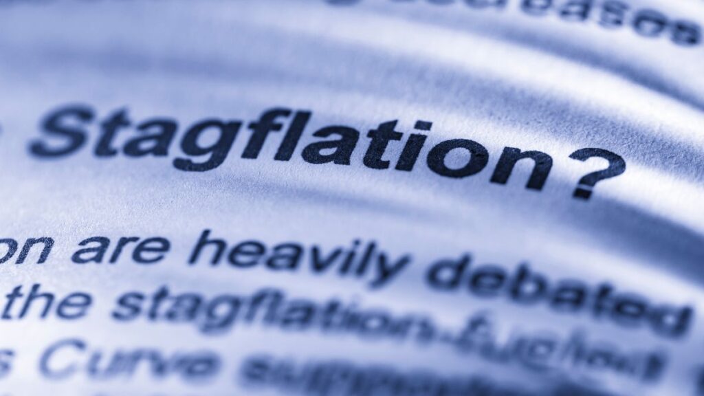 Closeup of the word stagflation in a book